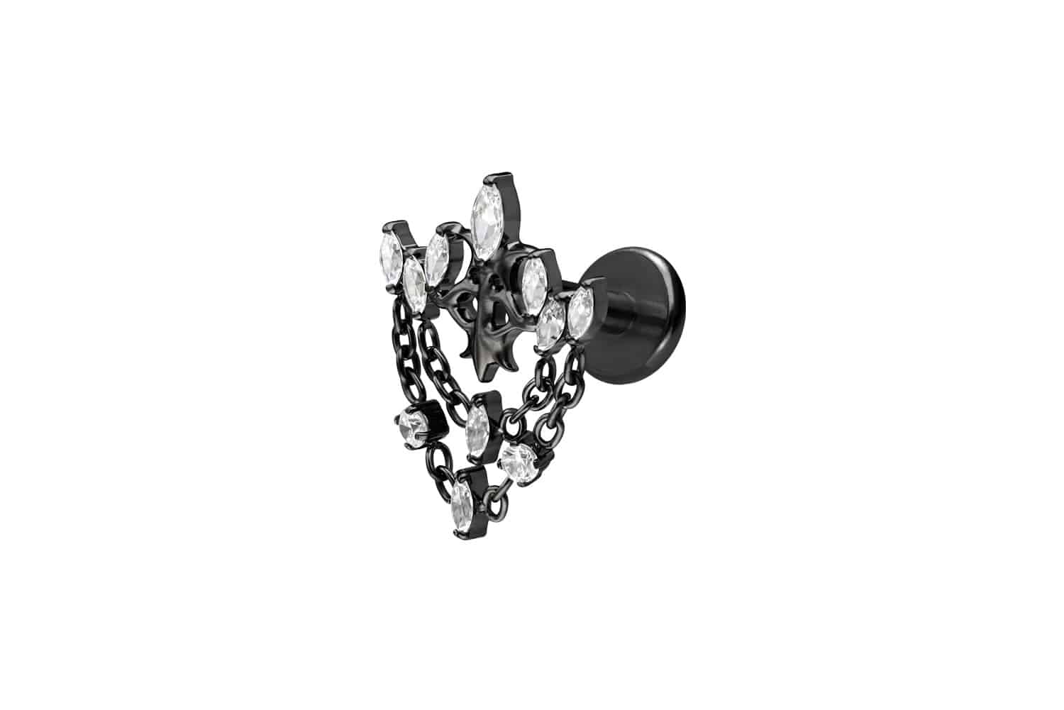 Titan Labret Piercing mit Innengewinde GOTISCHE KRONE + KETTEN